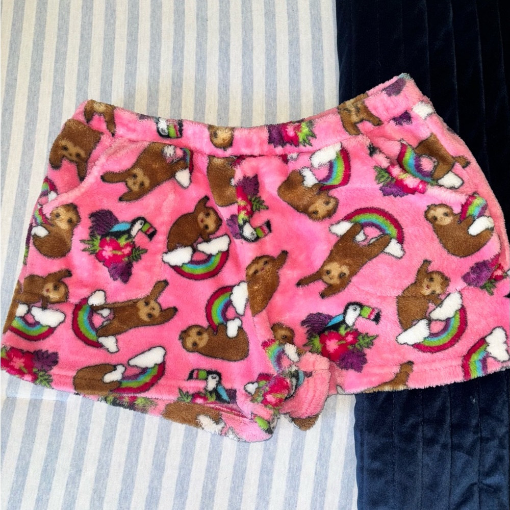 Candy Pink Fleece Kids Shorts with Animal Print